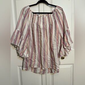 Cato Colorful Striped Blouse with Ruffled Sleeves